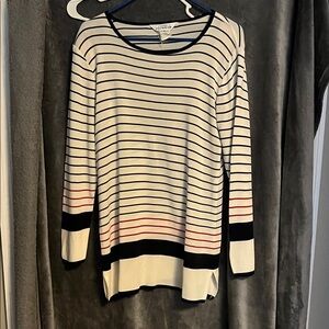 Misook Navy and White Striped Top